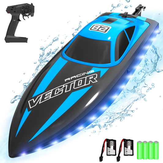 VOLANTEXRC RC Boat 20MPH Fast Remote Control Boat with Lights 2.4Ghz Toy Boat for Pools and Lakes with 2 Rechargeable Batteries