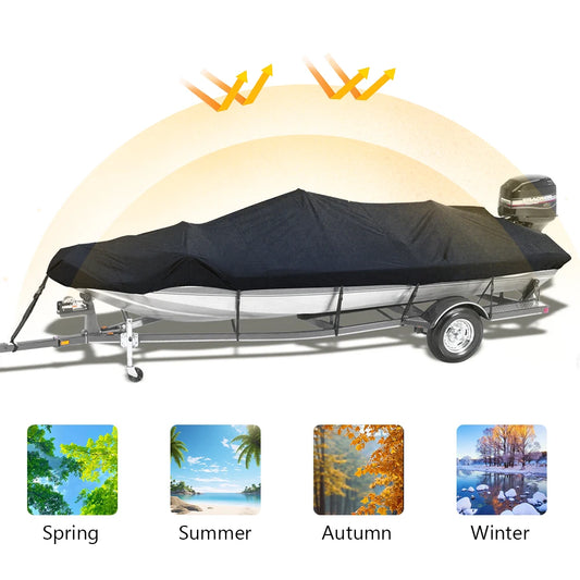 14-16FT Boat Cover 210D Oxford Cloth Universal Boat Cover Sunproof V-Shaped Hull Protector for Yachts Motors Rowing Boats