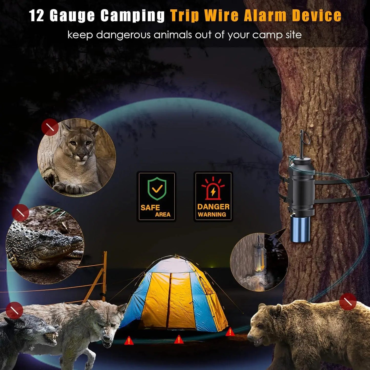 6-Pack Perimeter Trip Wire Alarm with Kevlar Cord Bear Deterrent for Camping Survival & Home Defense