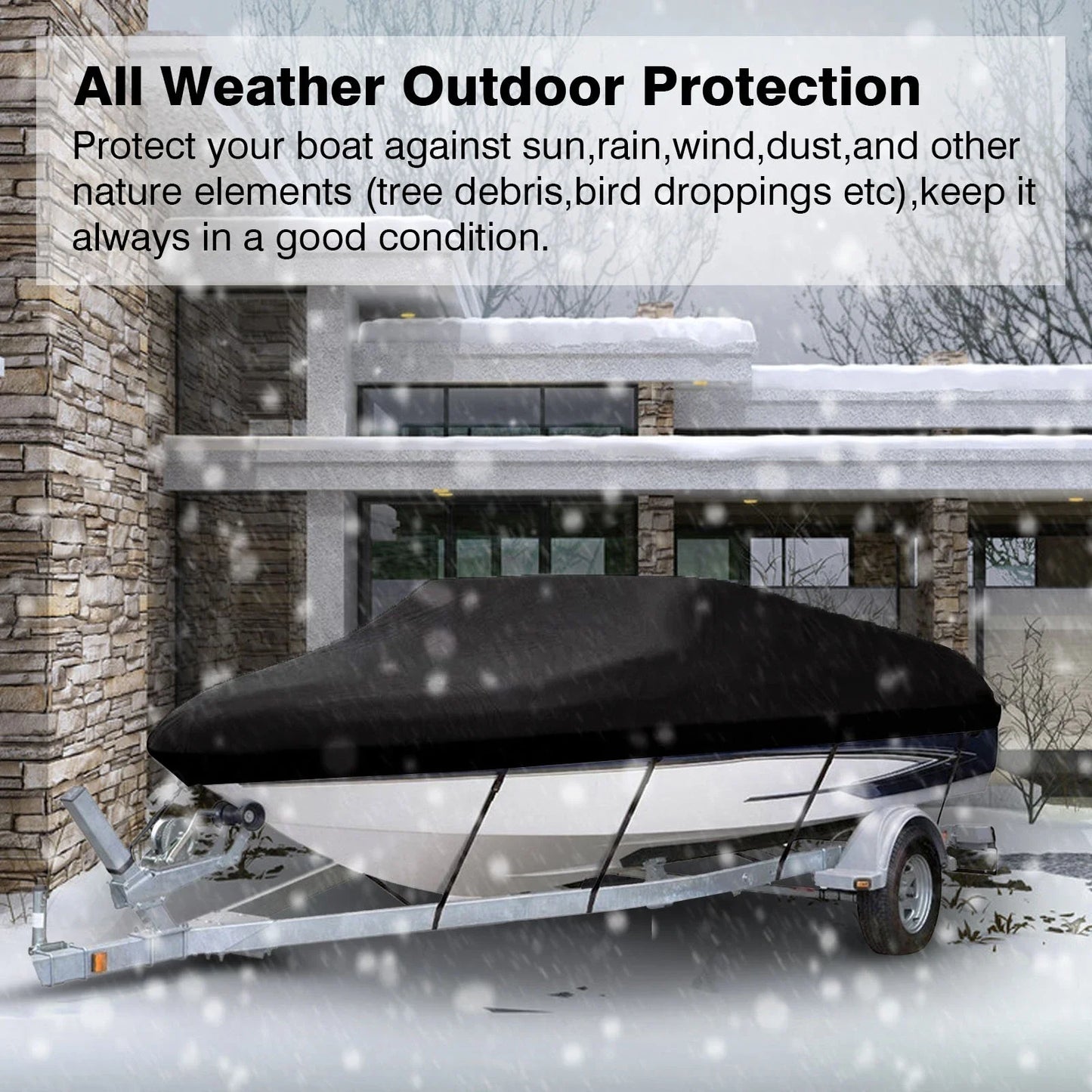 210D Trailerable Boat Cover Rain Waterproof Sunproof Snowproof All-whether Fishing Ski Bass Speedboat V-Shape Boat Cover 20-22ft