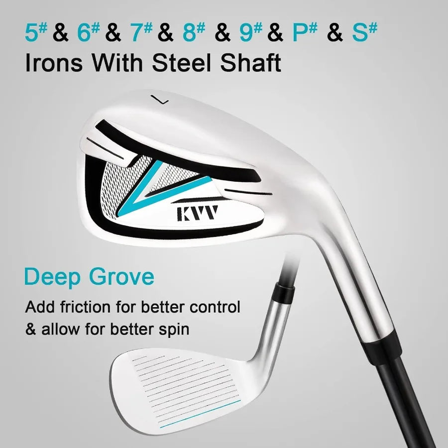 Premium Right Hand Golf Club Set 11-Piece Set for Women Including Driver Fairway Hybrid 5-P Irons Putter Steel Shaft Regular Fl