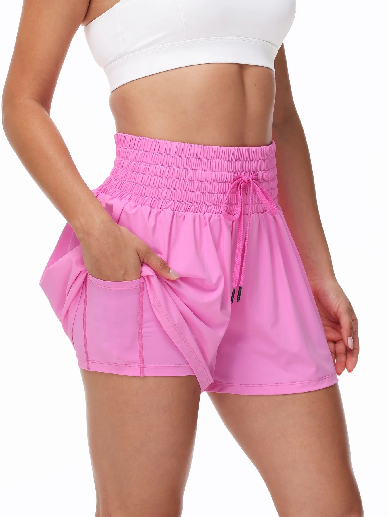 Women's 2-in-1 High Waist Running Shorts With Elastic Drawstring