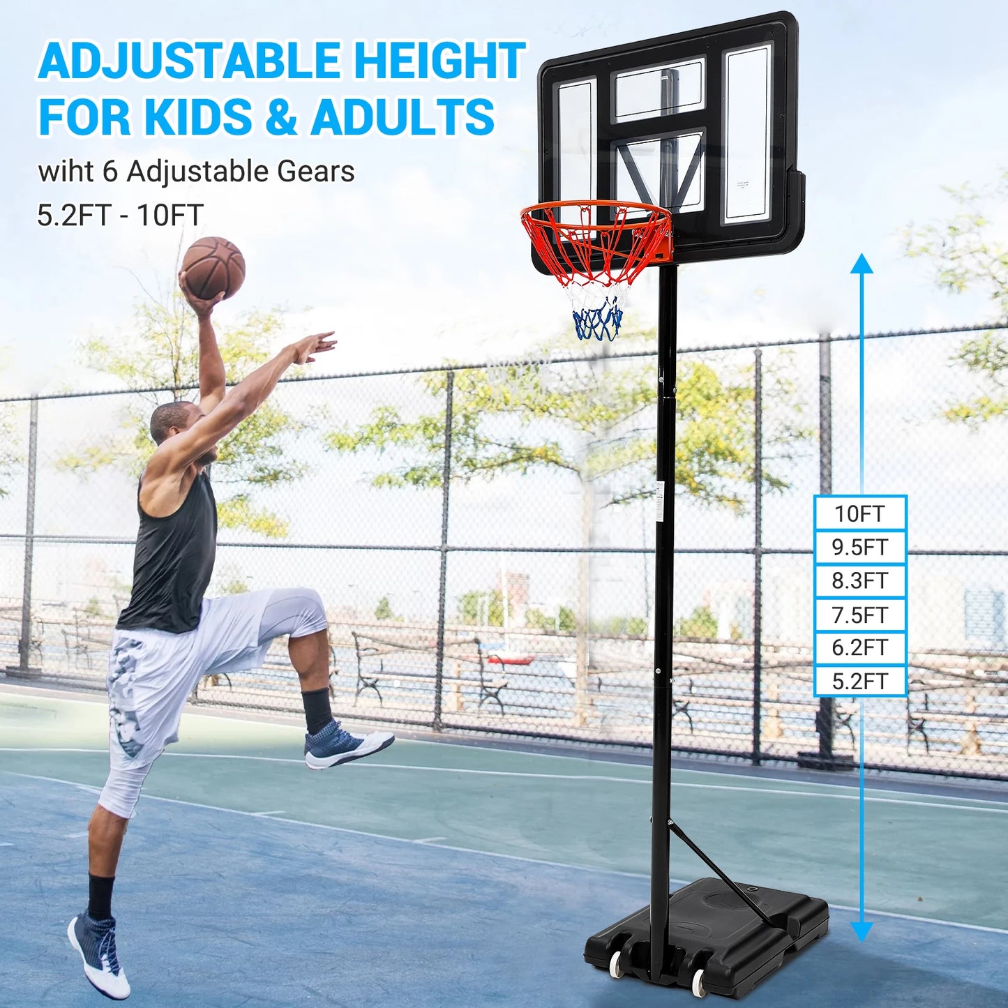 HiMIS Portable Adjustable Outdoor Basketball Hoop System For Backyard