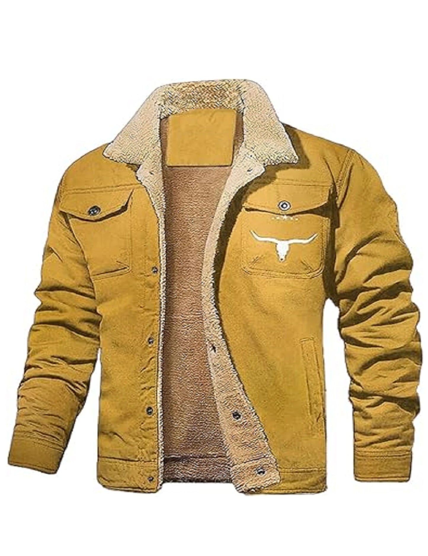 APWIKOGER Mens Retro Western Winter Warm Fleece Lined Cargo Jacket