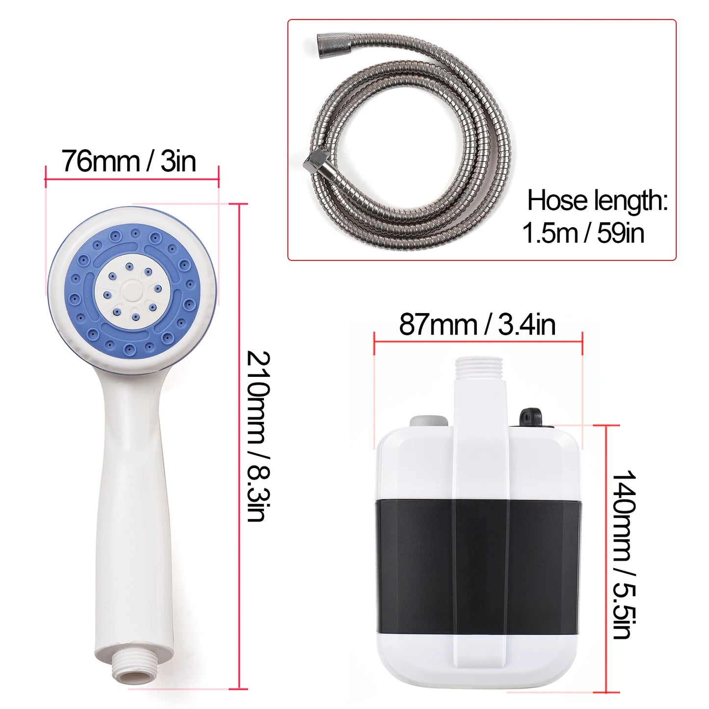 Rechargeable Portable Camping Shower Pump USB Outdoor Use