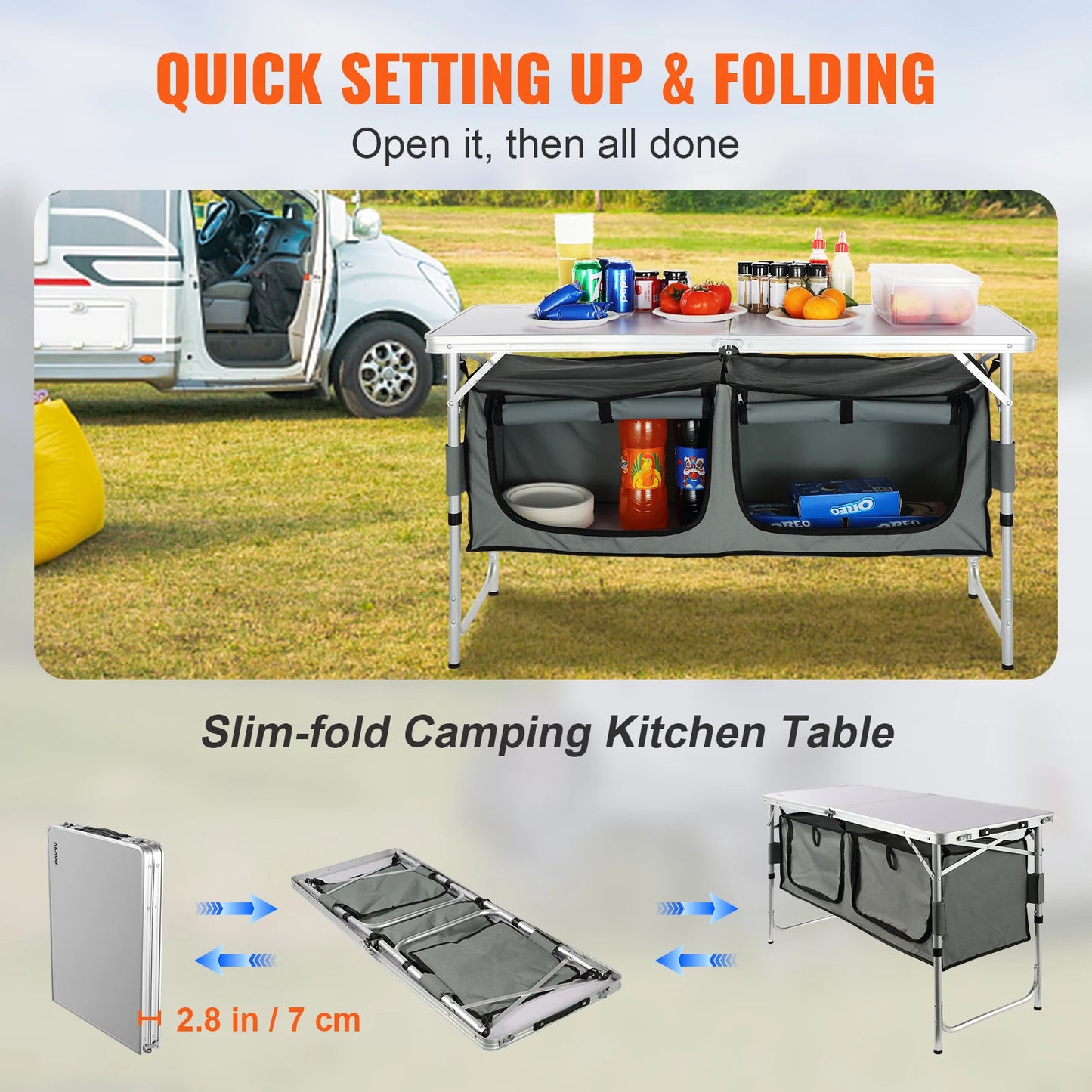 VEVOR Camping Kitchen Table Quick Setup Folding Table