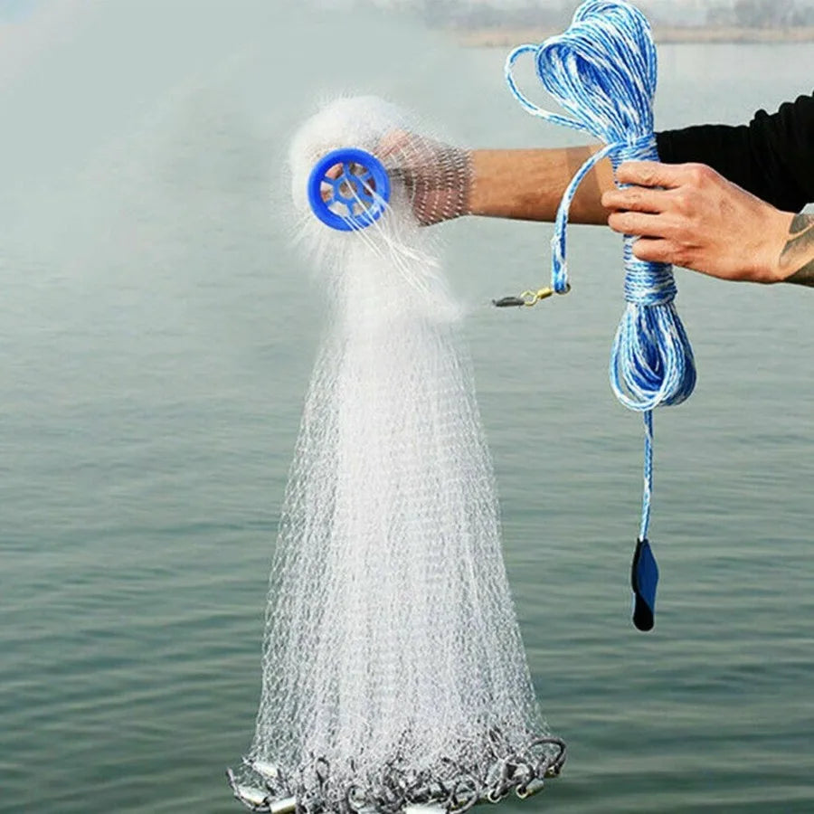 8ft Radius Fishing Cast Net Bait Trap Easy Throw Heavy Duty Hand Cast Net with Chain Sinker Bm Spread