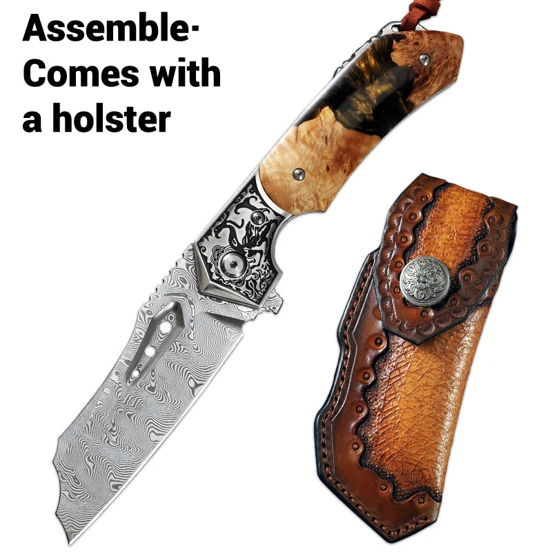 Diy Supplies Woodworking Damascus Steel Pocket Folding Knife