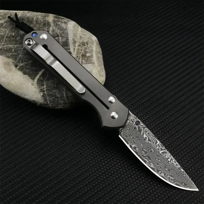 DIY Supplies Woodworking Folding Pocket Knife Damascus Blade Titanium Handle