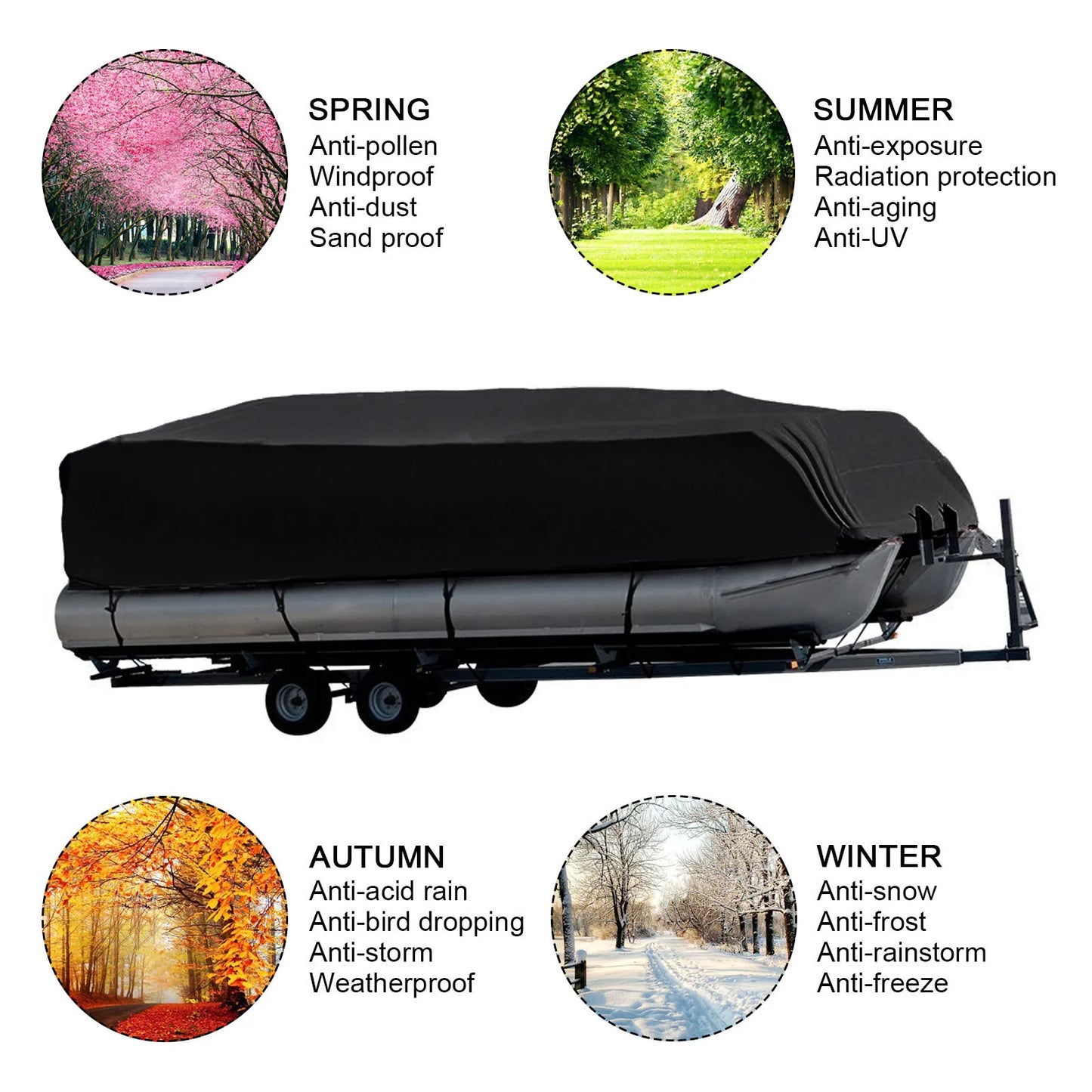 17-24ft For Universals Heavy Boat Covers 210D Waterproof Dustproof Trailerable Pontoon Boat Cover Coat Protect Rain UV  PET