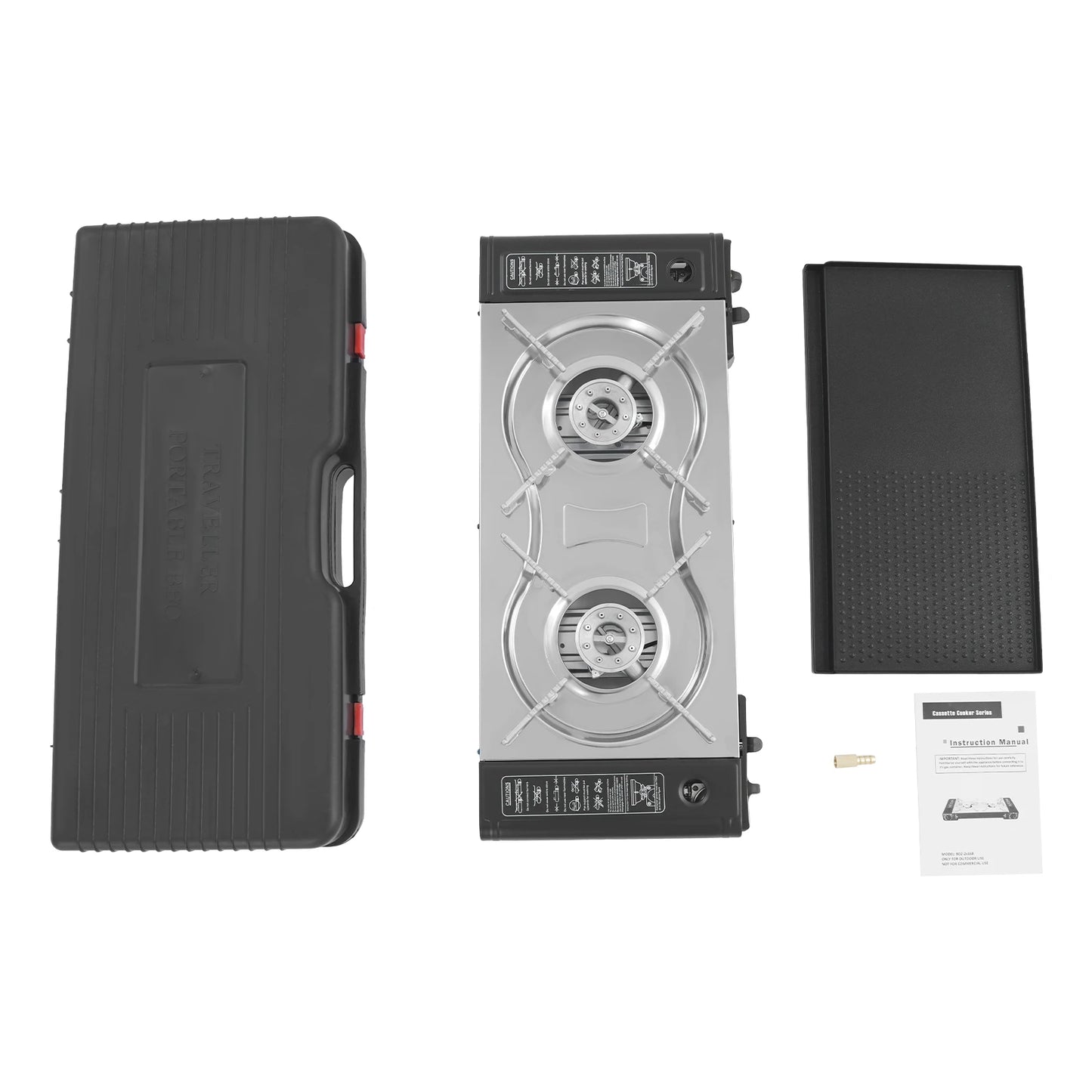 2 Burner Camping Gas Stove With Grill Pan And Regulator