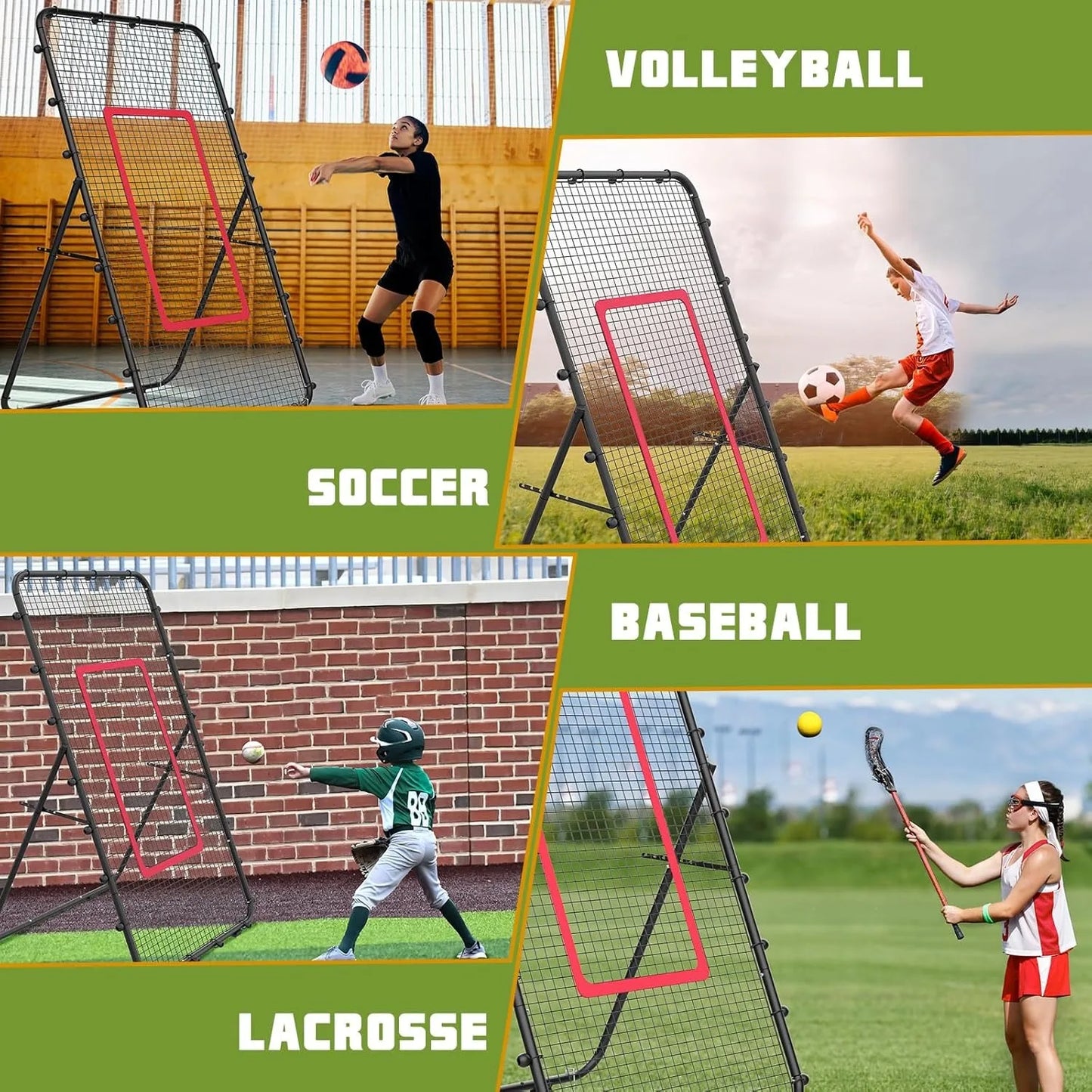 Adjustable 7x4ft Volleyball Net - Multi-Sport Rebounder for Lacrosse/Baseball/Soccer/Tennis, Backyard Hitting & Serving Practice