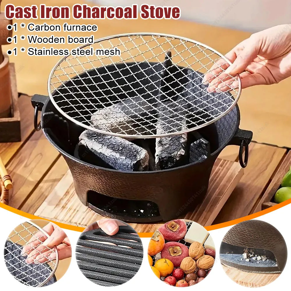 1pc Stainless Steel Cast Iron Oven Charcoal and Alcohol Stove Korean Japanese Style Barbecue For Family Garden Outdoor Camping R