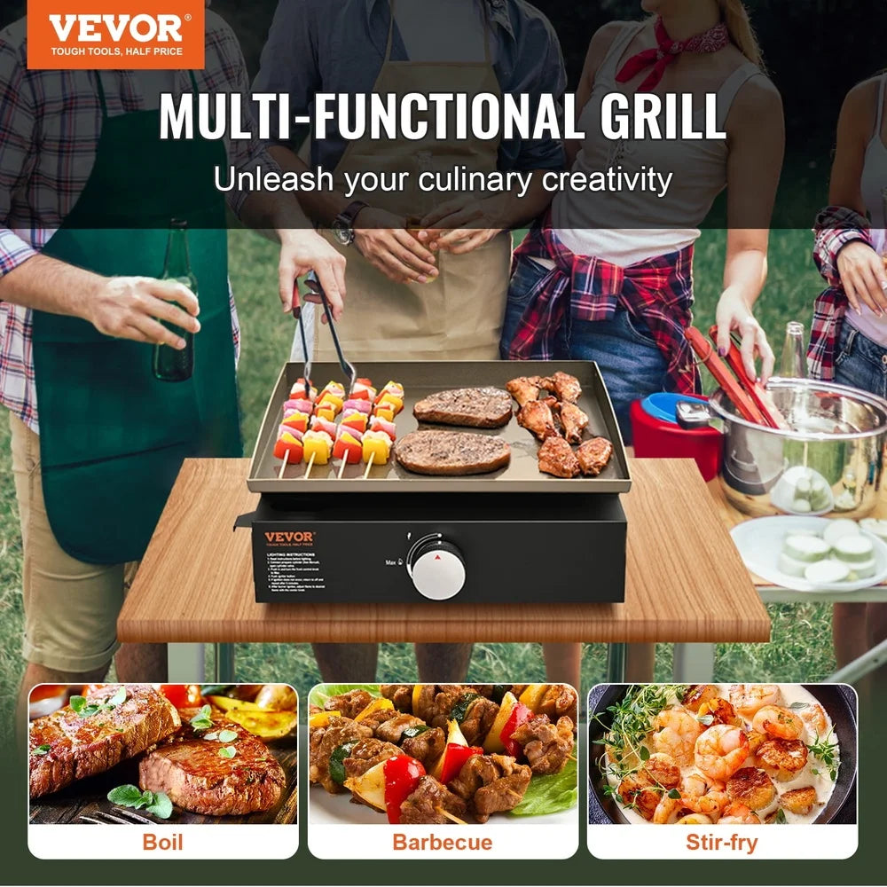Commercial Gas Griddle Heavy Duty Flat Top Grill Portable Cooking Surface 1-Burner Multifunctional BBQ Hot Plate ETL Certified