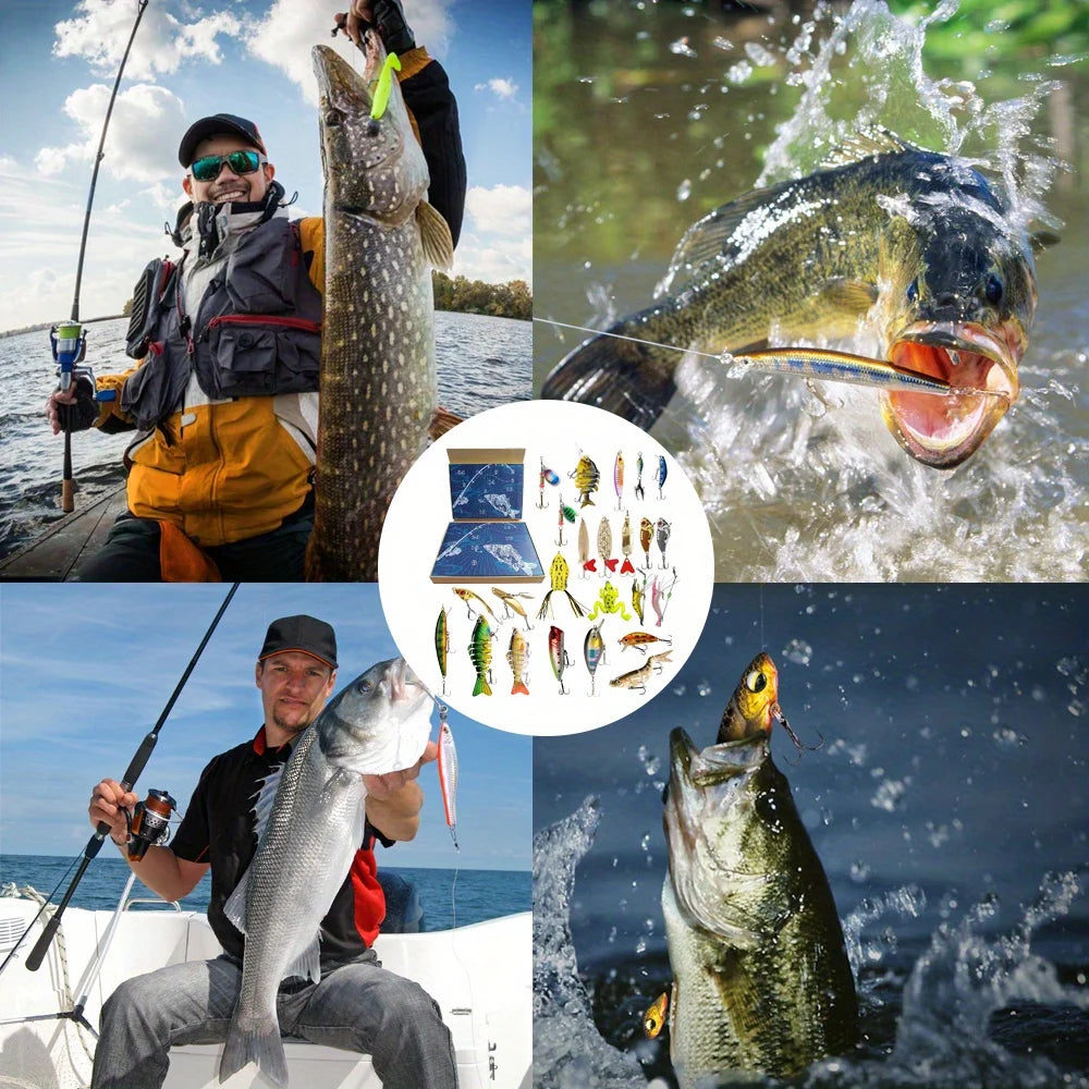 Fishing, Fishing Gear, Fishing Accessories and Equipment, 1 Set of 2025 Advent Calendar Fishing Holiday Countdown, 24-Piece Lure Series