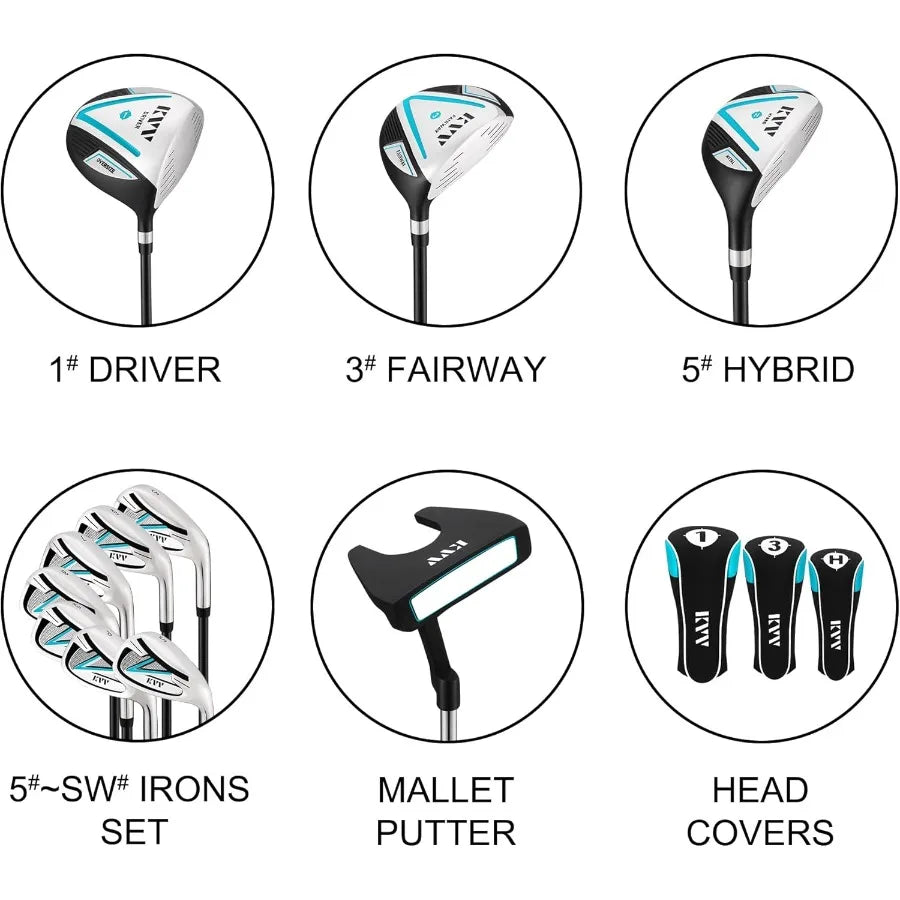 Premium Right Hand Golf Club Set 11-Piece Set for Women Including Driver Fairway Hybrid 5-P Irons Putter Steel Shaft Regular Fl