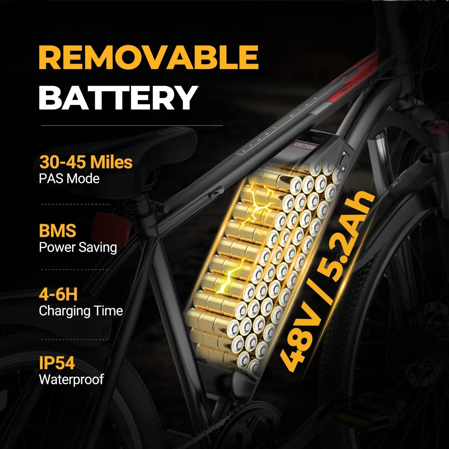 LADPED Electric Bicycle 26inches Tires 750W E-bike 48V 5.2AH E-Mountain Bike 7 Speed Long Range Ebike Adult Electric Bike