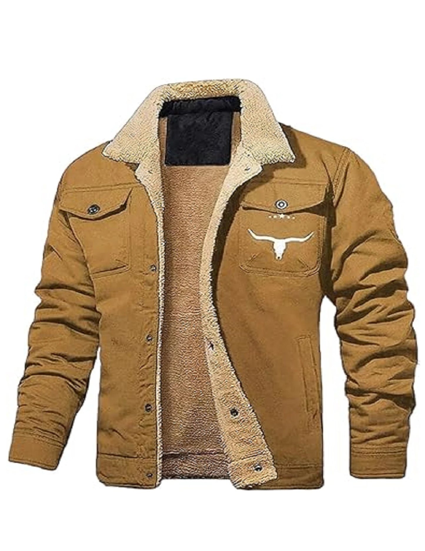 APWIKOGER Mens Retro Western Winter Warm Fleece Lined Cargo Jacket