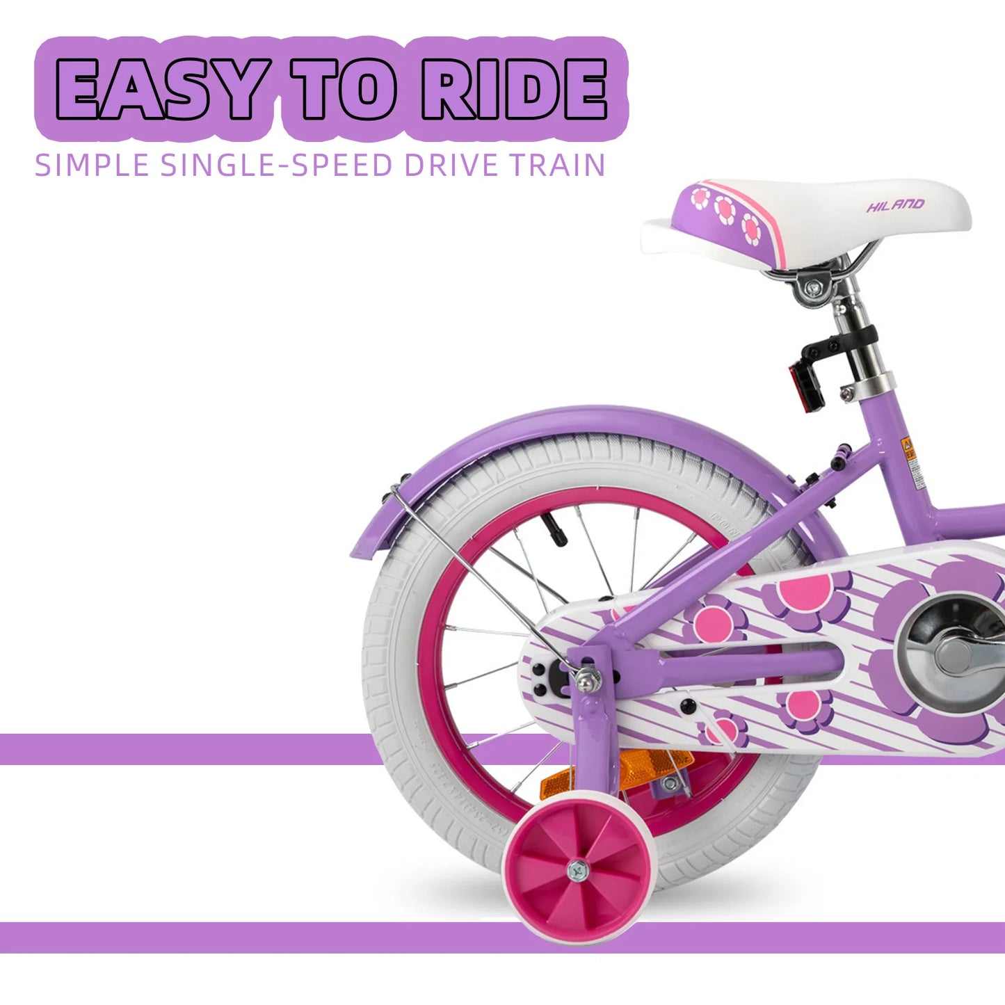 Hiland 12/14/16 Inch Children's Bicycle, 3-7 Years Girls Bicycle with Basket Stabilisers, Various Colours