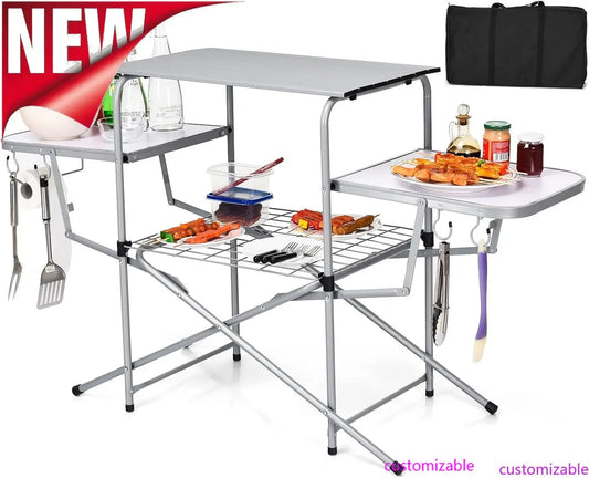 Folding Grill Table Portable Aluminum Camping Kitchen Station Carrying Bag