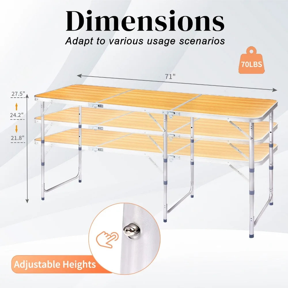 InOutdoor 6 FT Portable Plastic Folding Table Perfect for Dining and Parties