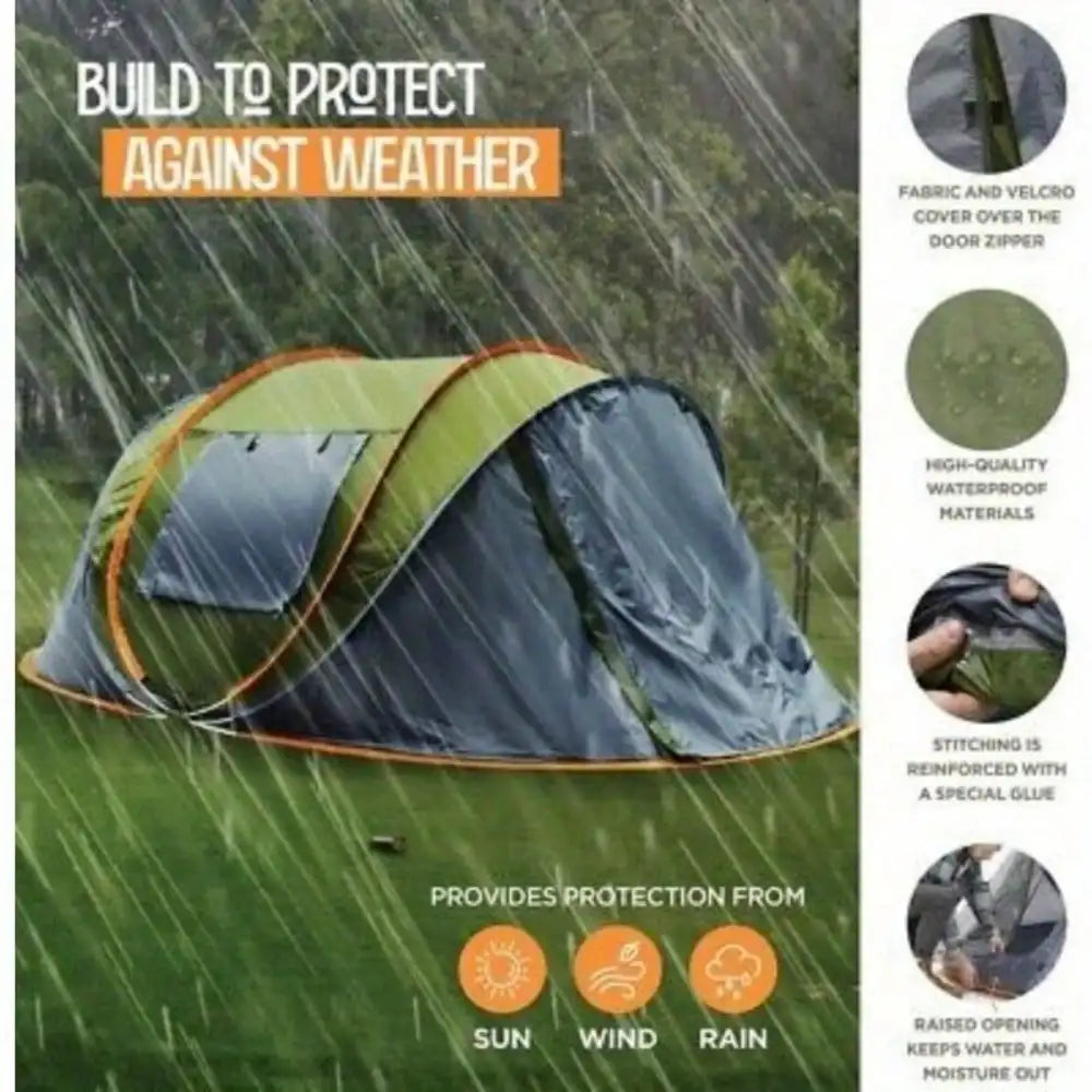Building 4 Person Pop Up Camping Tent With Two Doors UPF50 Waterproof