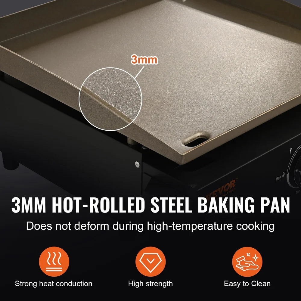 Commercial Gas Griddle Heavy Duty Flat Top Grill Portable Cooking Surface 1-Burner Multifunctional BBQ Hot Plate ETL Certified