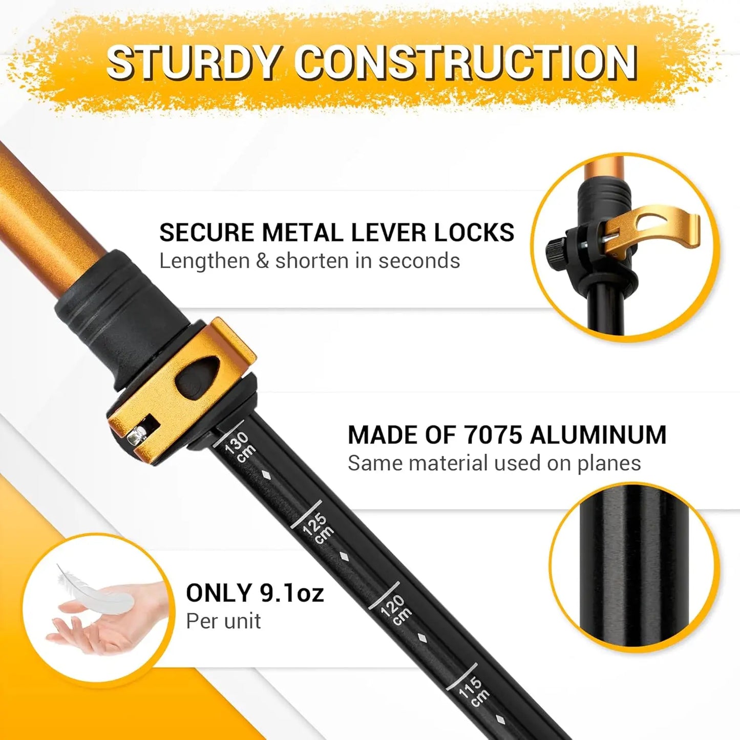 Lightweight Aluminum Trekking Poles With Cork Grips Telescopic