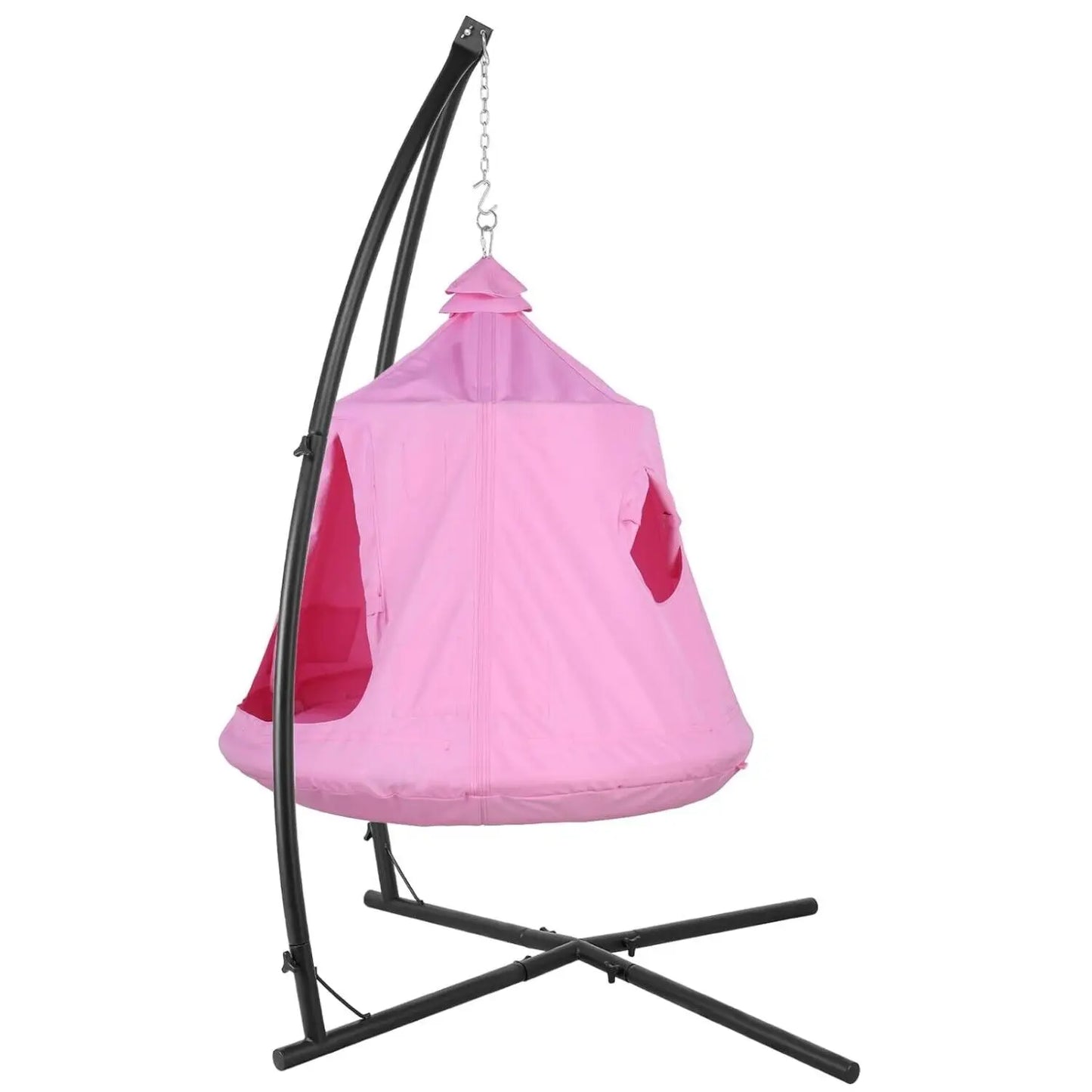 Hammock Chair Stand with Swing Chair, Hanging Tree Tent, Steel Stand Combo, with LED Decoration Lights, Indoor Outdoor Kids Play