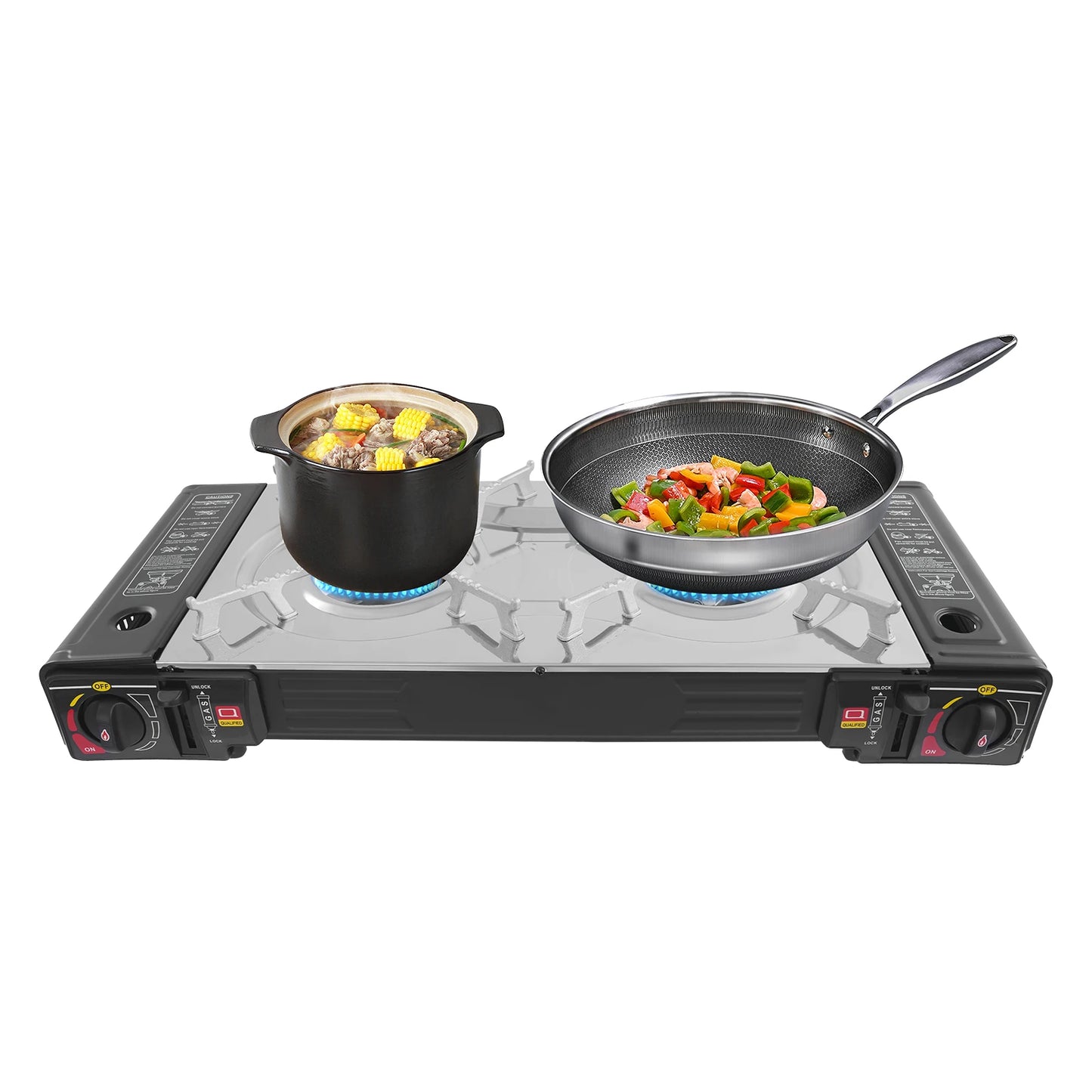 2 Burner Camping Gas Stove With Grill Pan And Regulator