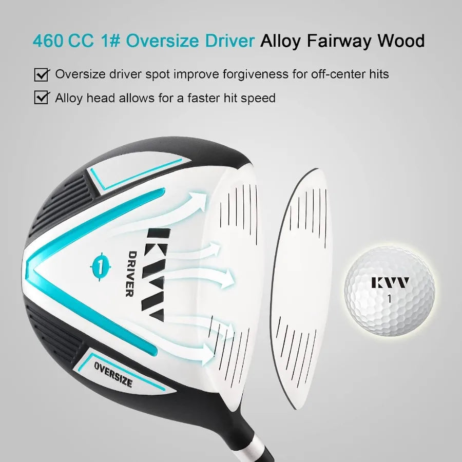 Premium Right Hand Golf Club Set 11-Piece Set for Women Including Driver Fairway Hybrid 5-P Irons Putter Steel Shaft Regular Fl