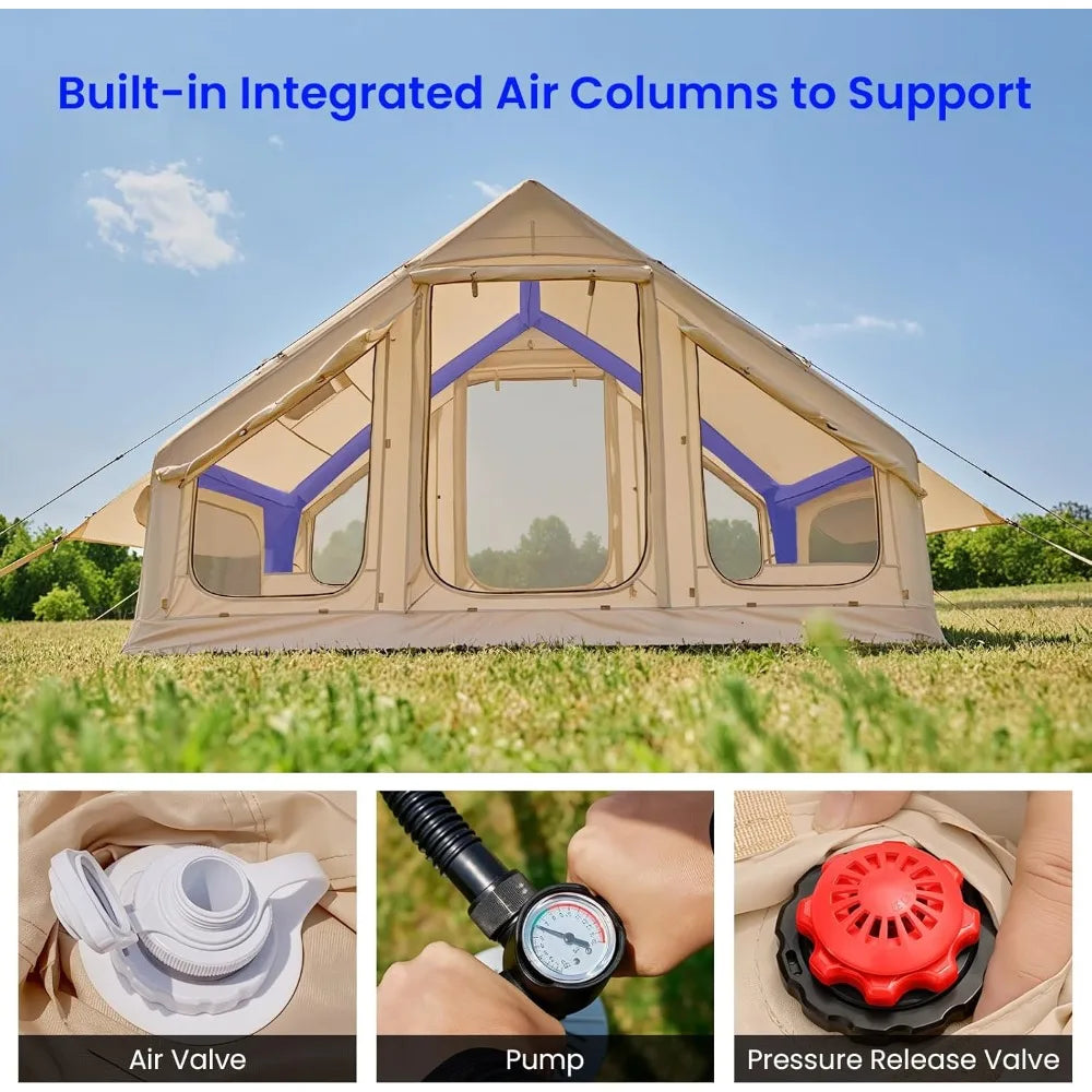 Inflatable Tents for Camping, Super Easy to Blow Up Tent with Hand Pump, Waterproof Oxford Cloth & Stove Jack, Spacious Air