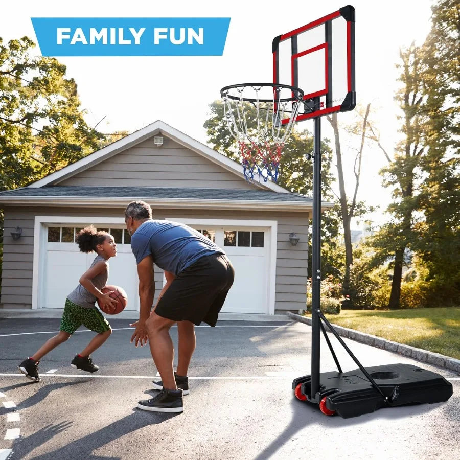 Height-Adjustable Basketball Hoop System Portable Game w/Wheels Fillable Base 70.5in to 82.3in Height