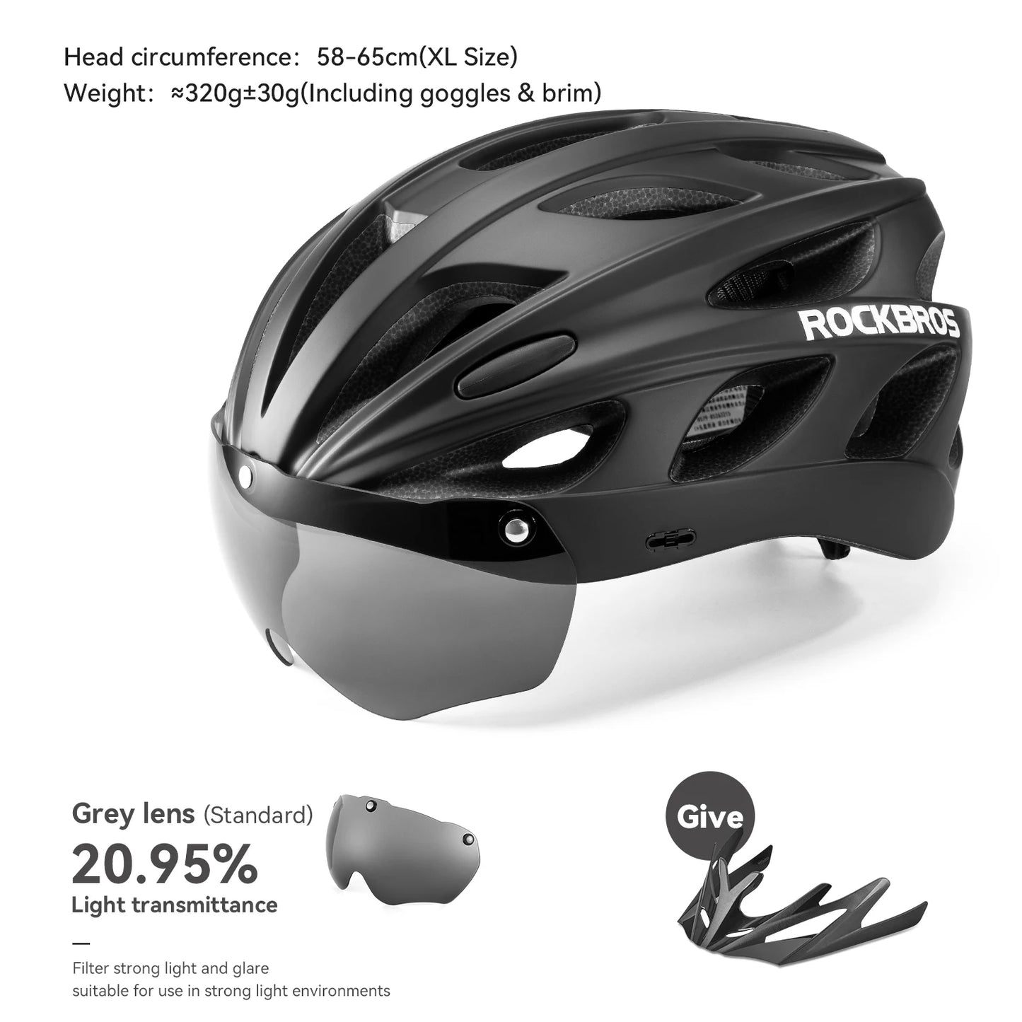 ROCKBROS Cycling Helmet Lightweight Integrated Helmet Head Protection Safety Helmet With Goggles Men Women MTB Road Bike Helmet