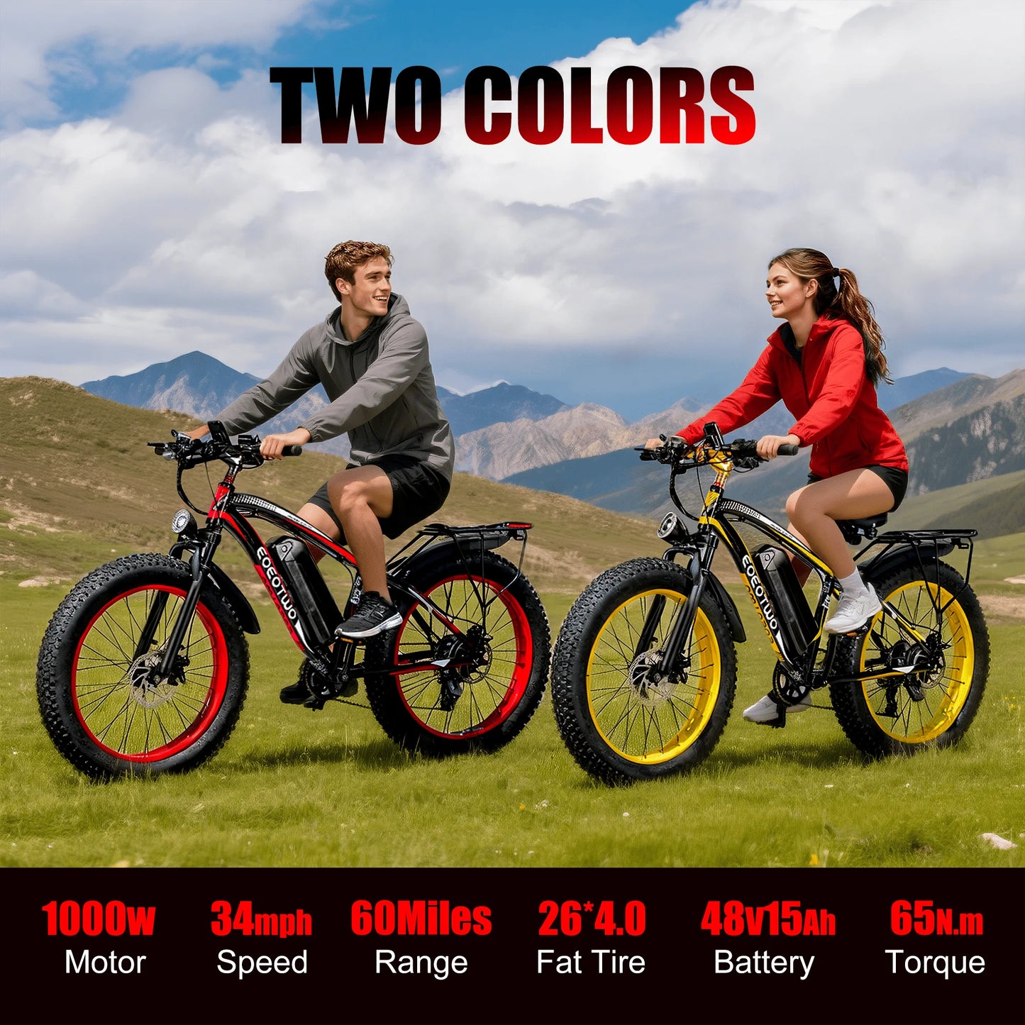 EOEOTWO E01 Electric Fat Tire Ebike 34 MPH For Adults