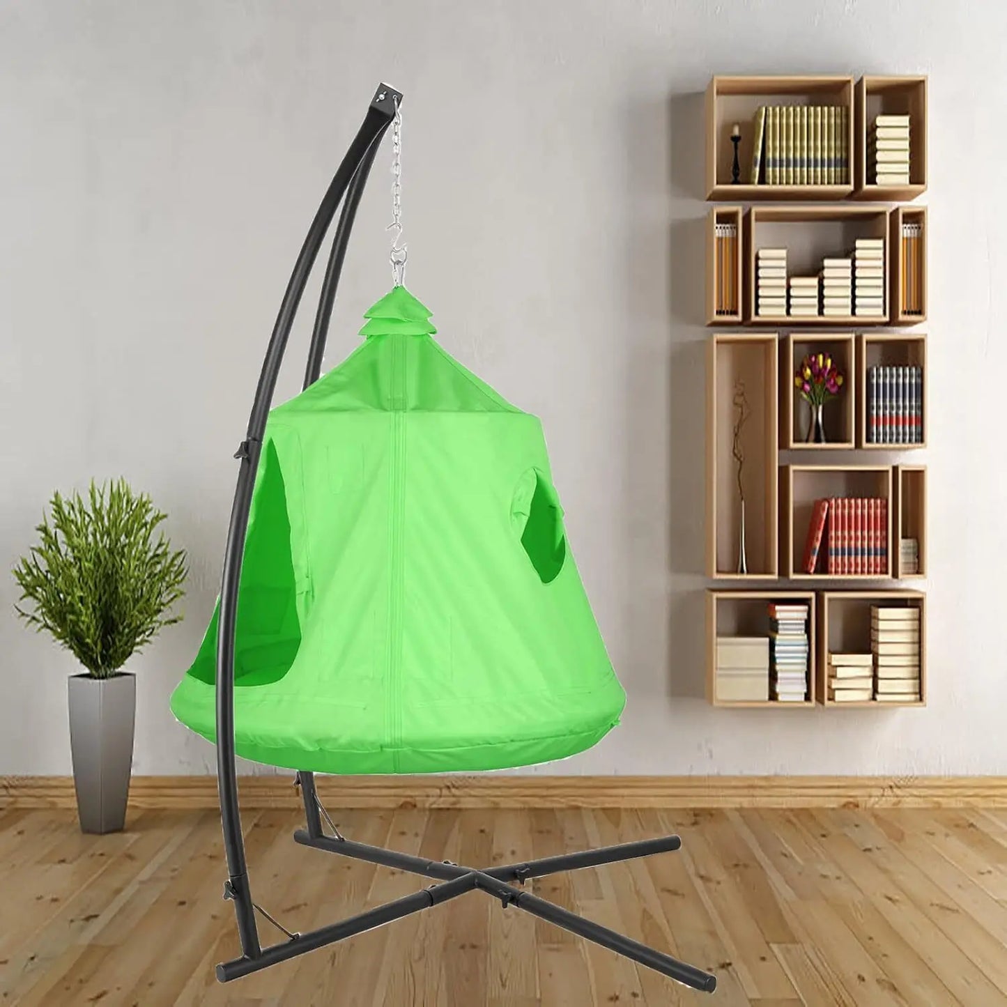 Hammock Chair Stand with Swing Chair, Hanging Tree Tent, Steel Stand Combo, with LED Decoration Lights, Indoor Outdoor Kids Play