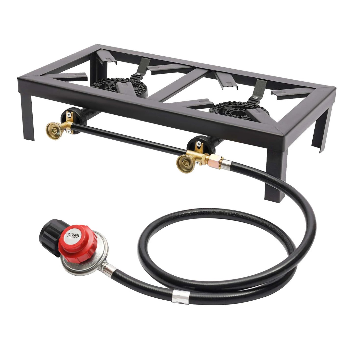 Portable Double Burner Outdoor Gas Stove Propane Cooker Adjustable Regulator