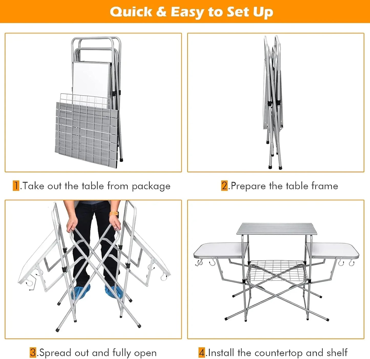 Folding Grill Table Portable Aluminum Camping Kitchen Station Carrying Bag