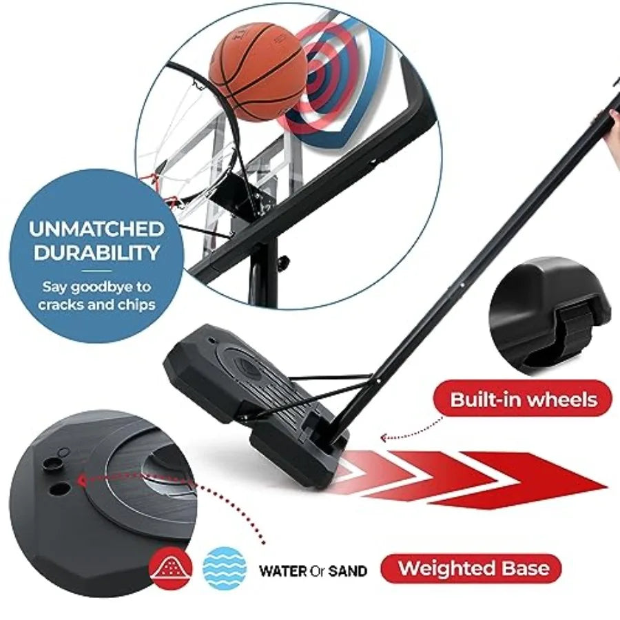 Portable Basketball Hoop 10 ft Adjustable - 44in Shatterproof Backboard - Basketball Goal System 8-10 ft Adjustable Basketball
