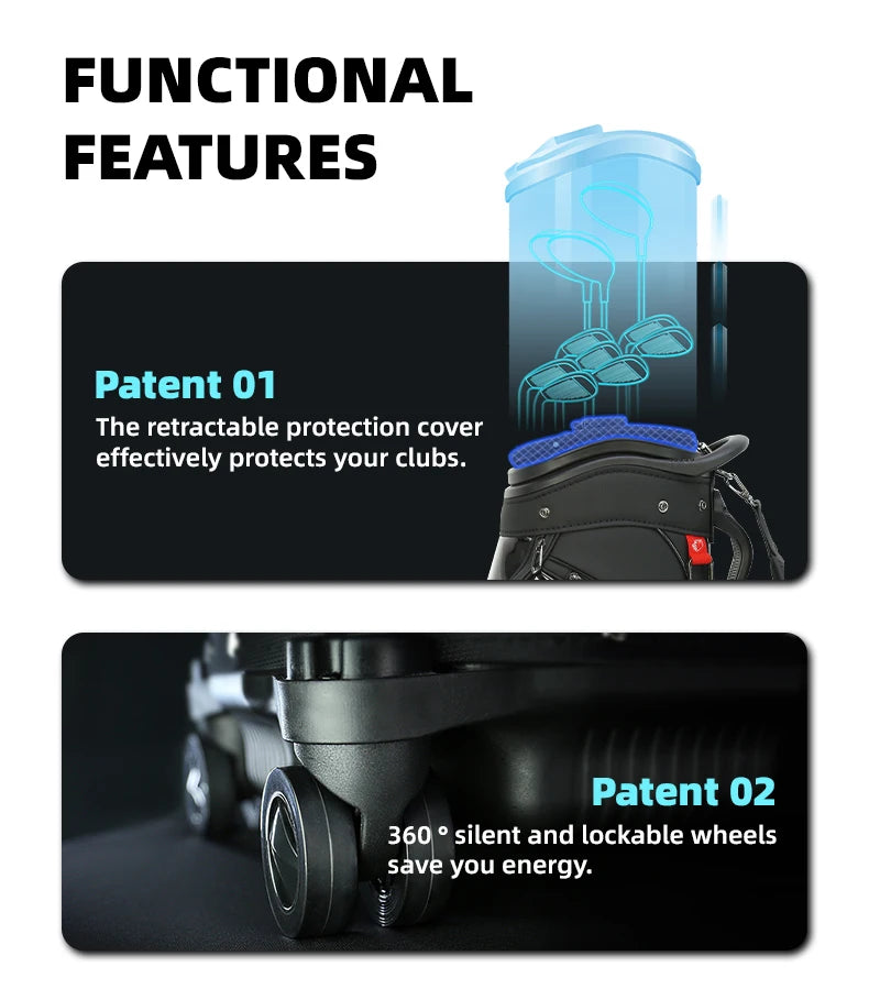 HELIX All-in-One Golf Bag - 4 Wheels with Locking System, Retractable Hard Top for Club Protection During Airline Travel