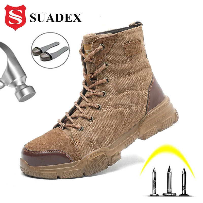 SUADEX Steel Toe Boots For Men Work Safety Shoes Desert