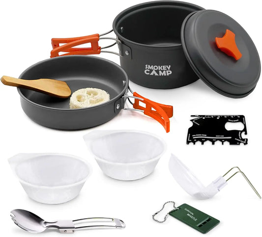 Portab Camping Cookware Mess Kit With Stove Nonstick
