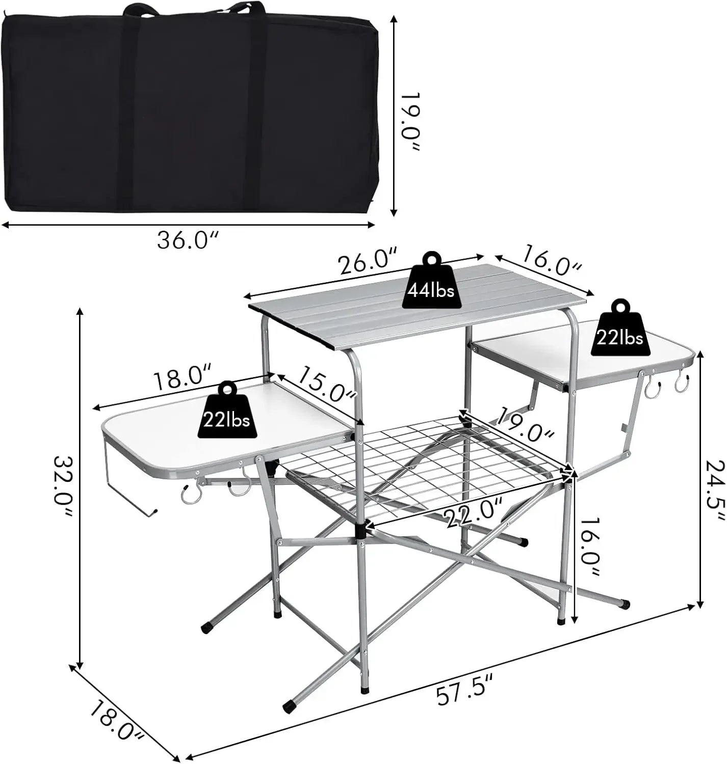 Folding Grill Table Portable Aluminum Camping Kitchen Station Carrying Bag