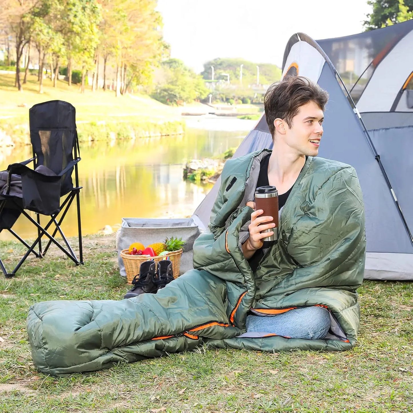 20°F Cold Weather Mummy Sleeping Bag, 82x33 Inches, Olive Green - Waterproof & Lightweight for Camping Hiking