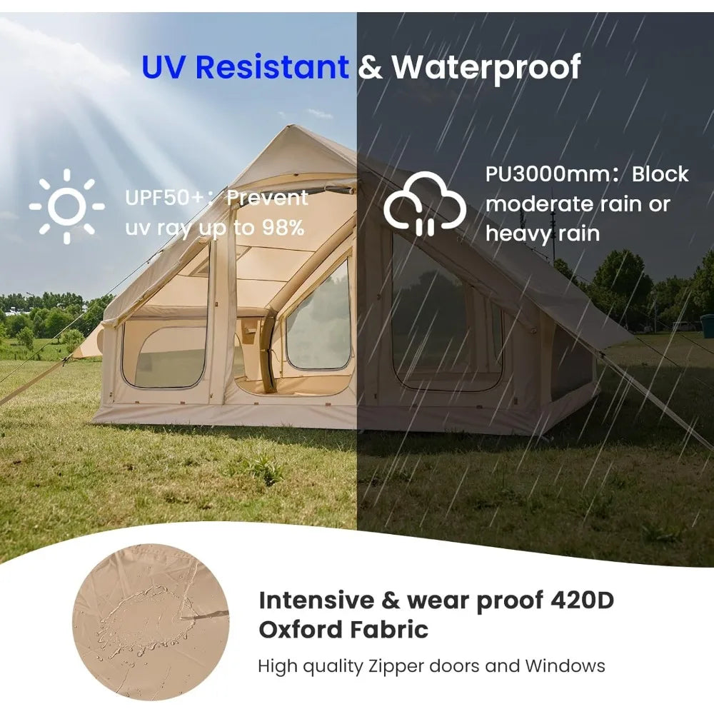 Inflatable Tents for Camping, Super Easy to Blow Up Tent with Hand Pump, Waterproof Oxford Cloth & Stove Jack, Spacious Air