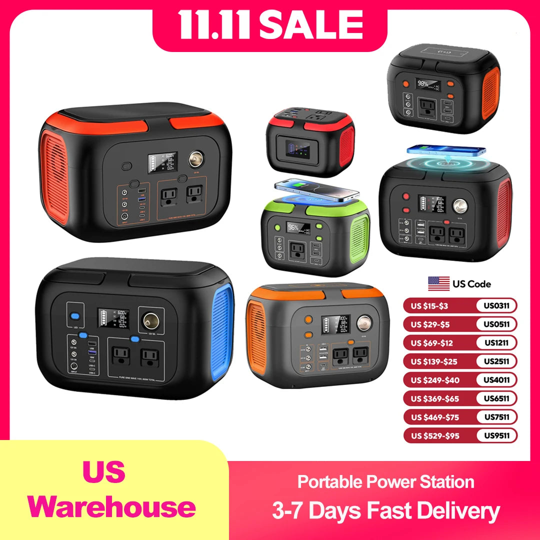 600W/300W/200W Portable Power Station,110V AC Outlets Solar Generator Storage Energy Power Bank For Camping Travel RV Trip Home