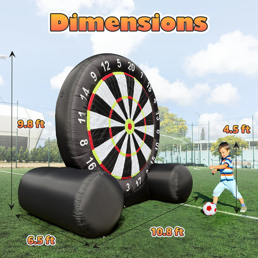 10.8ft Giant Outdoor Inflatable Soccer Darts Board with Soccer Balls & Blower for Kick Dartboard Sport Game(10FT Tall, Black)