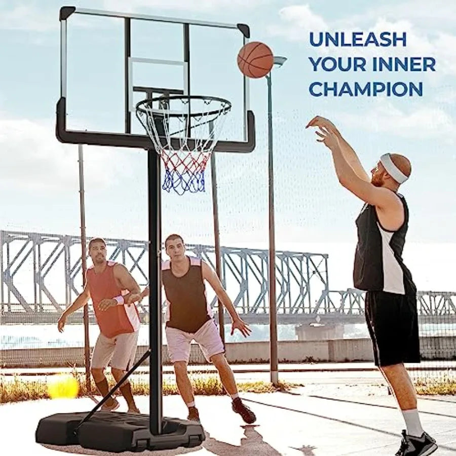 Portable Basketball Hoop 10 ft Adjustable - 44in Shatterproof Backboard - Basketball Goal System 8-10 ft Adjustable Basketball