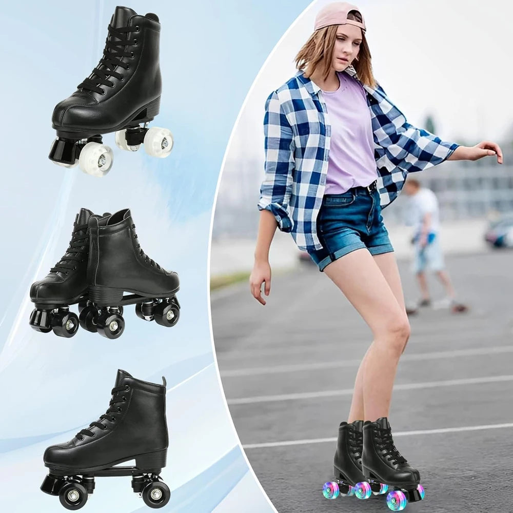 YYW PU Leather Roller Skates Women Elastic Band Closure