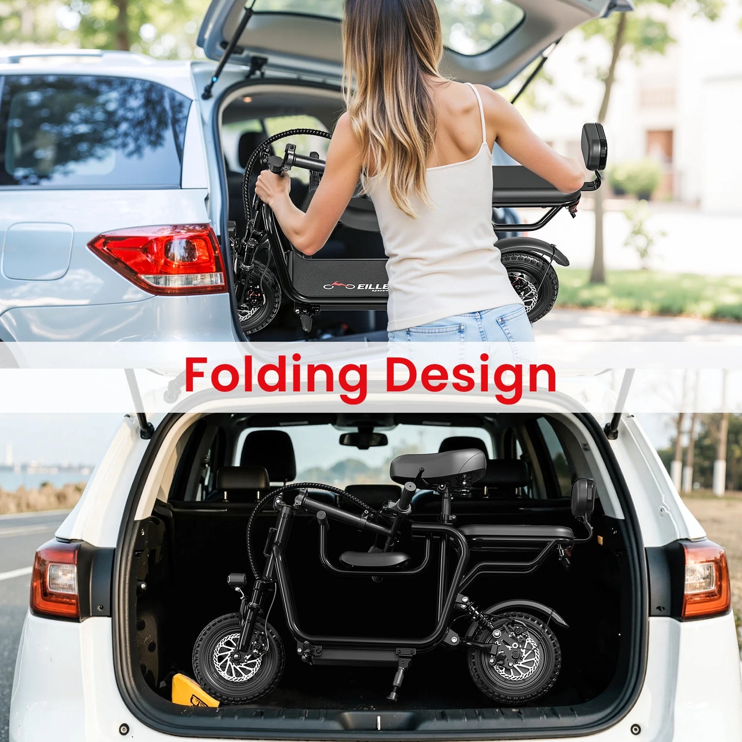 14" Foldable Electric Scooter with Seat for Adult,Peak 750W Motor with 48V 10Ah Dual Disc Brakes 20 Miles Range 4-6 Hours Charge